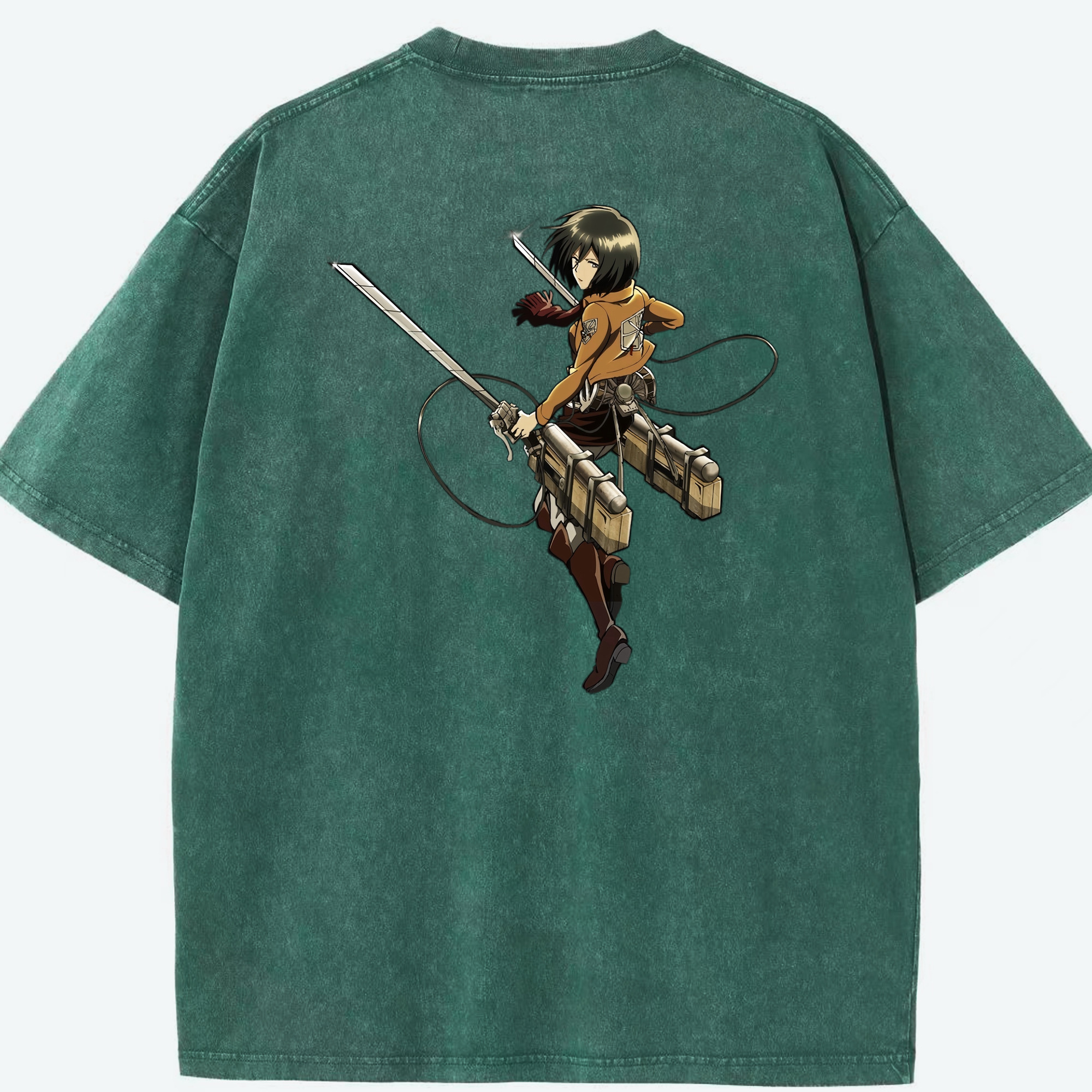 （画像用） 進撃の巨人 ミカサ·アッカーマン Attack on Titan Mikasa Ackerman 綿100% ヴィンテージ風 半袖Tシャツ（背面プリント）